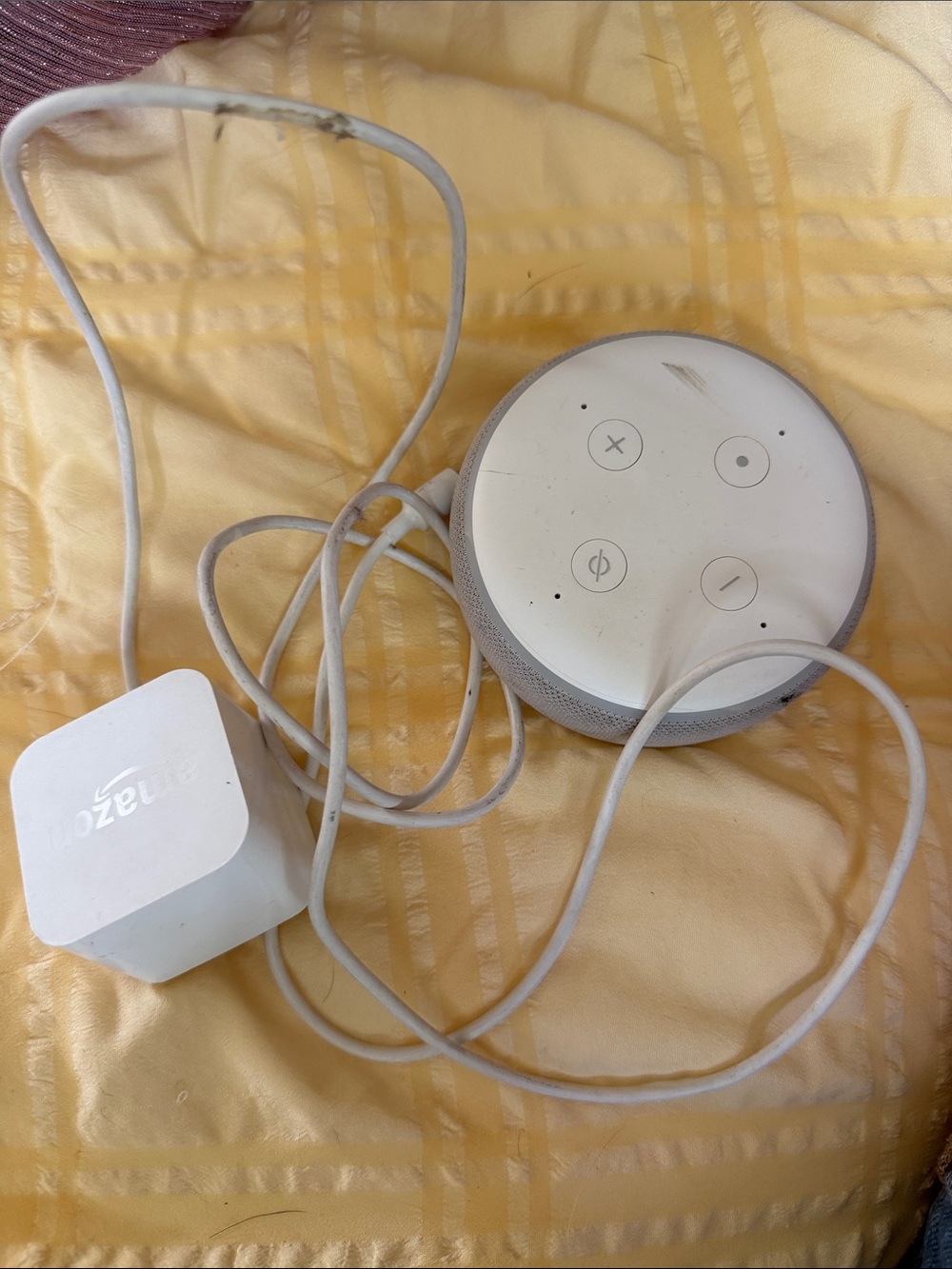 Amazon White and Light Gray Smart Speaker with Power Adapter